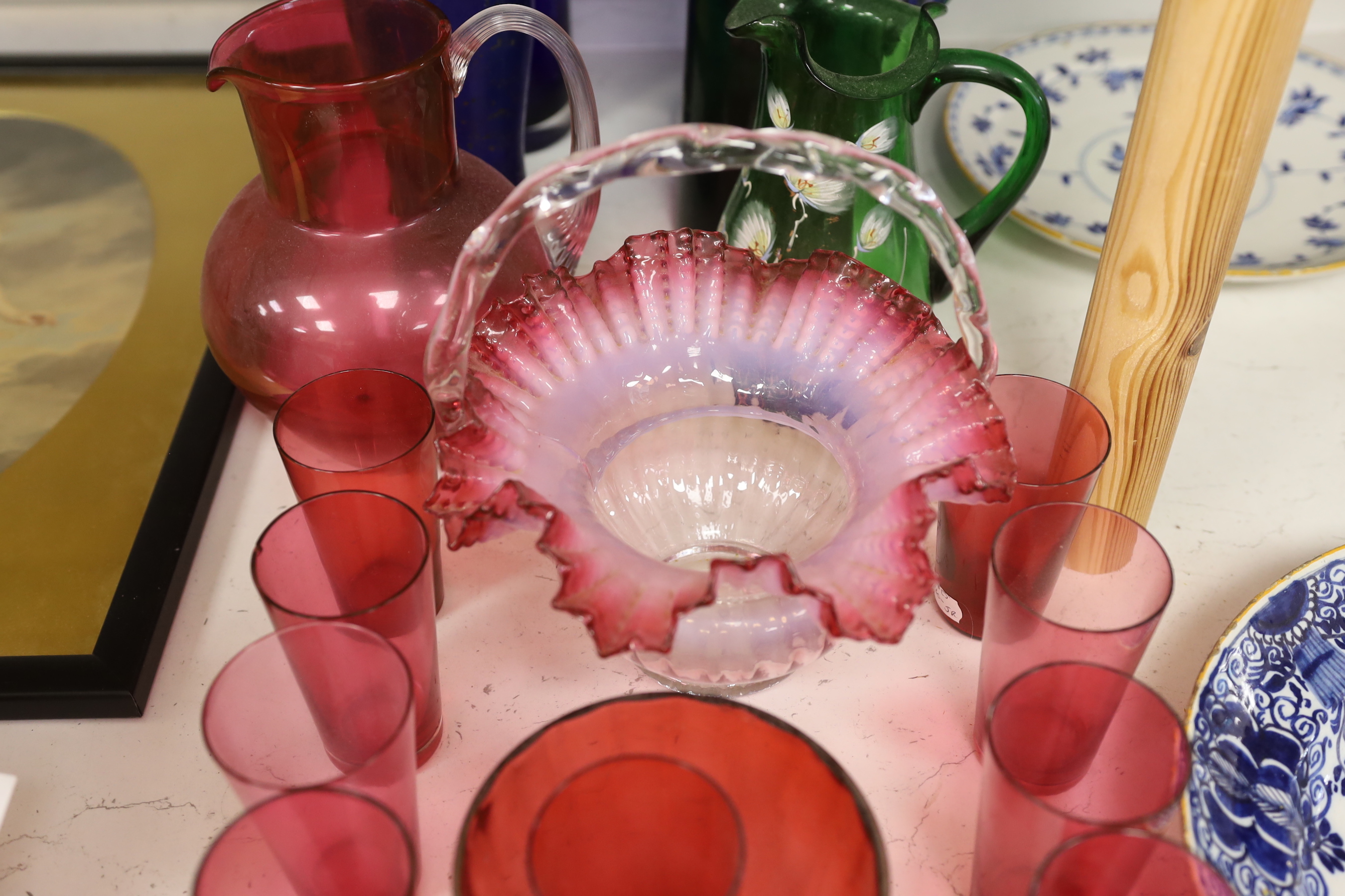 A group of assorted coloured glasswares
